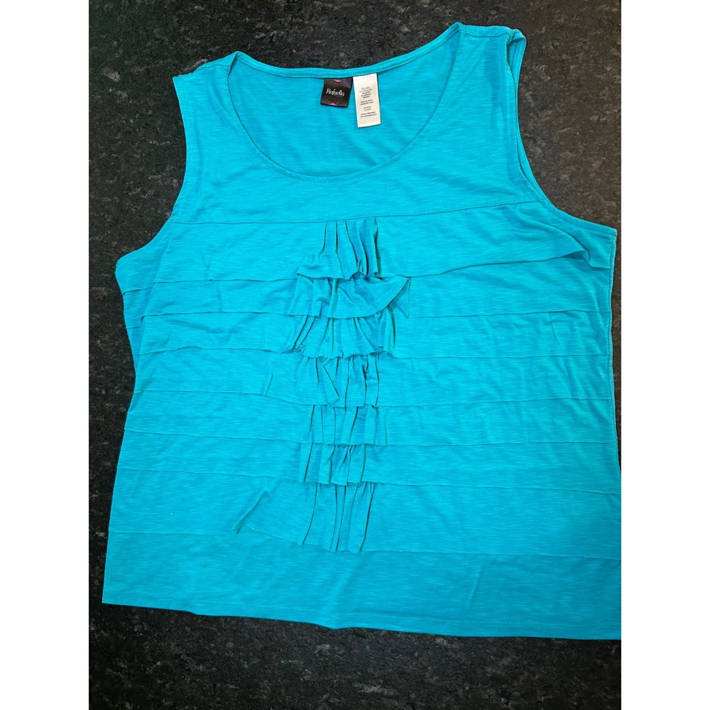Rafaella Womens XXL Turquoise Blue Ruffle Front Sleeveless Knit Tank Scoop Neck